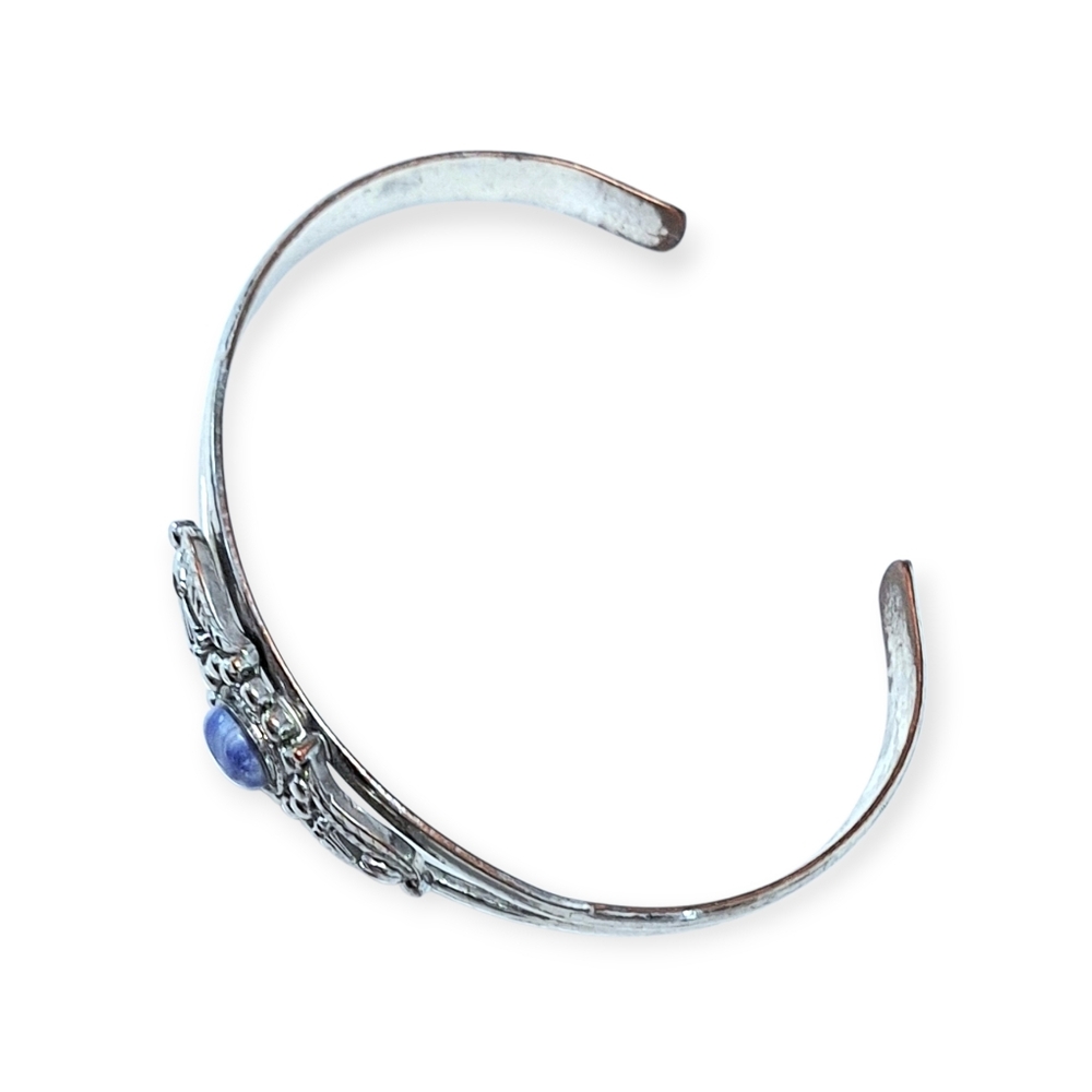 Vintage Silver Open Cuff Bracelet w/Blue Gemstone - Picture 3 of 5